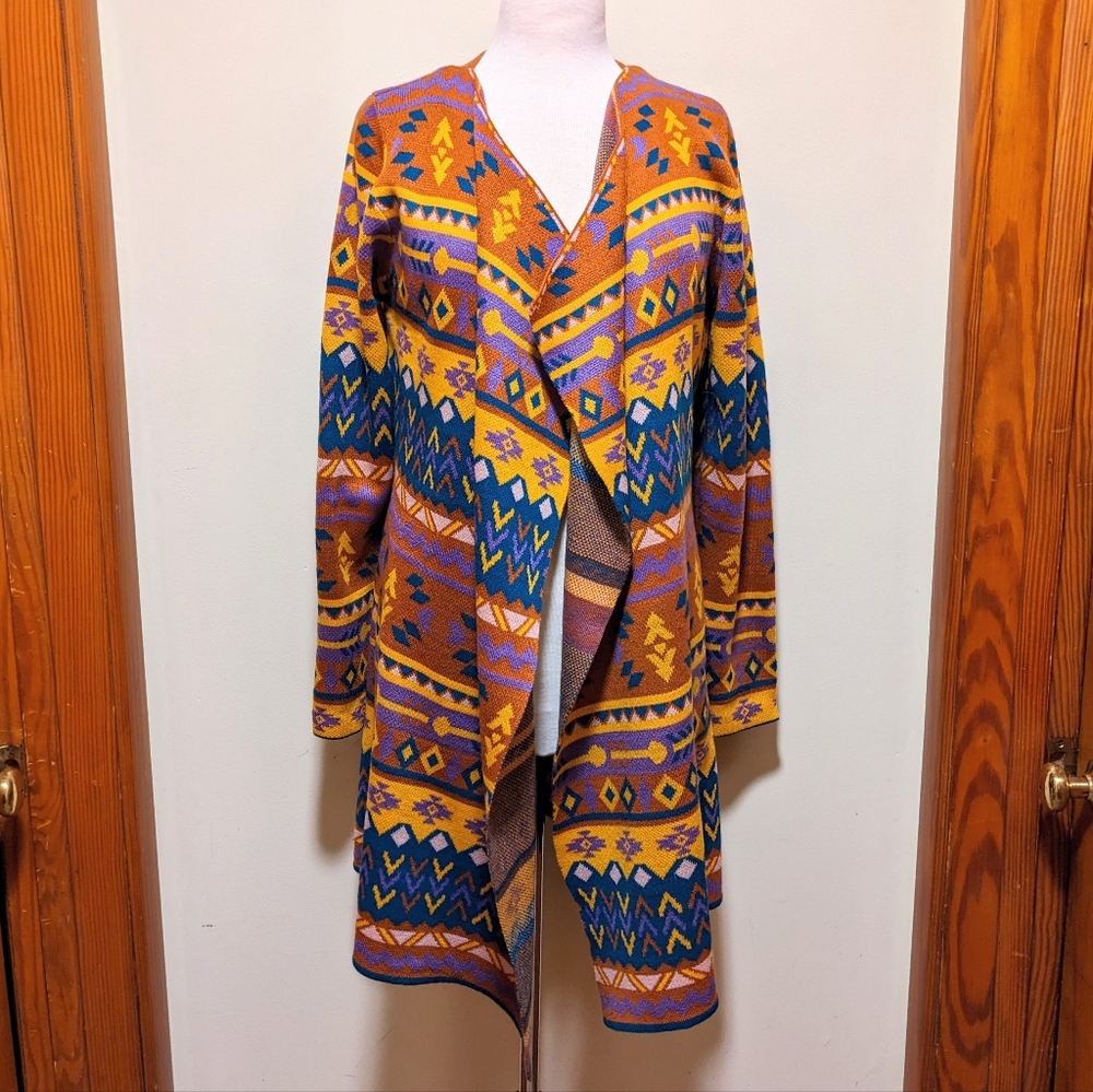 Savanna Jane Southwestern Aztec Print Long Cardigan Duster